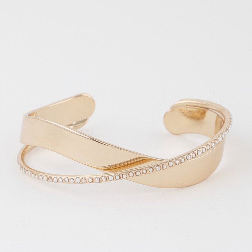 Double Pearl Laced Open Bracelet